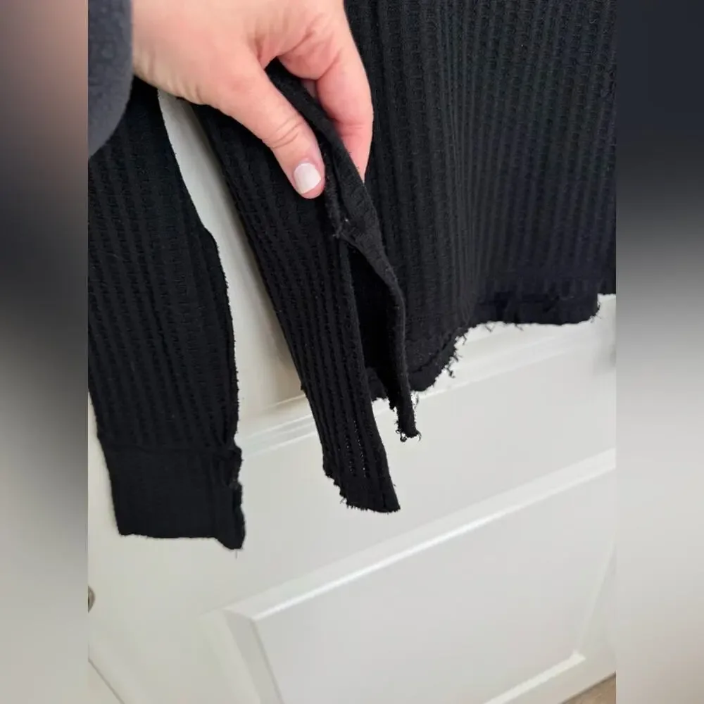 We The Free Wildcat Thermal Cowl Neck Textured Waffle Knit Black Medium